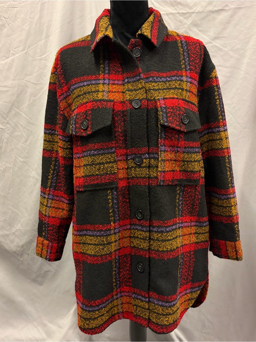 For the Republic Plaid Shacket | Black, Red, purple and Mustard | Size S - Picture 2 of 10